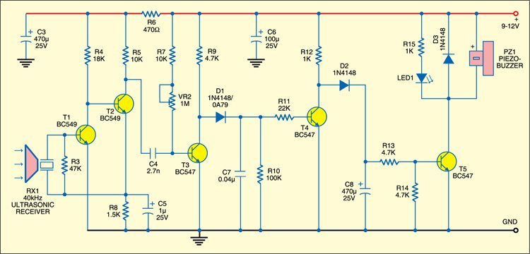Ultrasonic Sound Beam Burglar Alarm - source illustration from page 158 Ultrasonic Sound Beam Burglar Alarm - source illustration from page 158