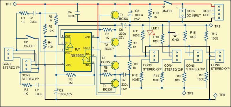 Stereo audio Distribution Buffer for headphones - source illustration from page 284 Stereo audio Distribution Buffer for headphones - source illustration from page 284