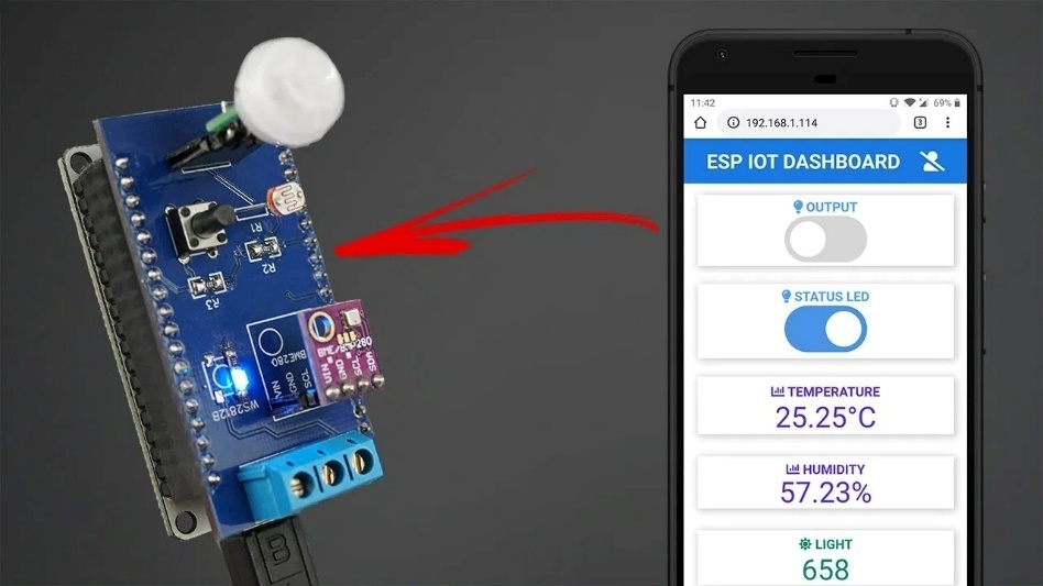 ESP32 IoT Shield PCB with Dashboard for Outputs and Sensors - source illustration from page 1284 ESP32 IoT Shield PCB with Dashboard for Outputs and Sensors - source illustration from page 1284