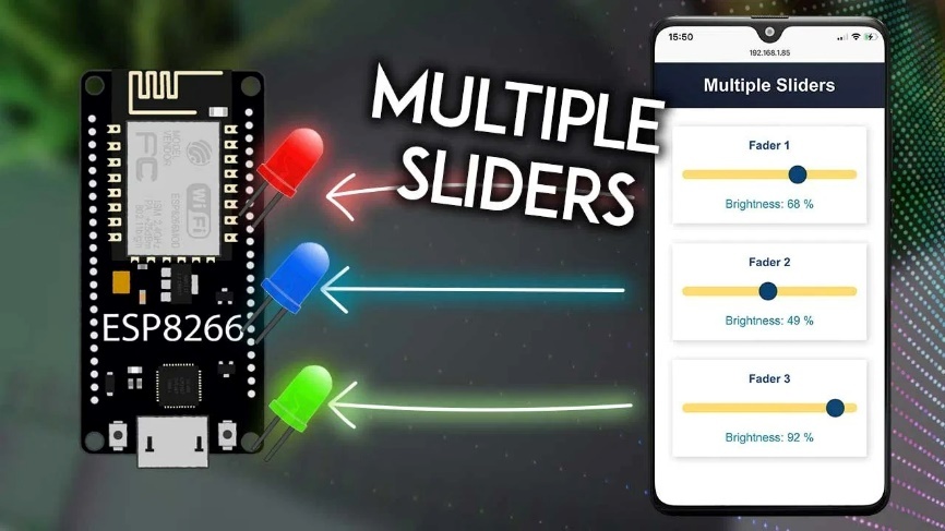 Multiple Sliders for ESP8266 NodeMCU Web Server (WebSocket): Control the brightness of LEDs (PWM) - source illustration from page 989 Multiple Sliders for ESP8266 NodeMCU Web Server (WebSocket): Control the brightness of LEDs (PWM) - source illustration from page 989
