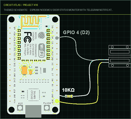 Circuit Atlas themed schematic for ESP8266 NodeMCU Door Status Monitor with Telegram Notifications Circuit Atlas themed schematic for ESP8266 NodeMCU Door Status Monitor with Telegram Notifications