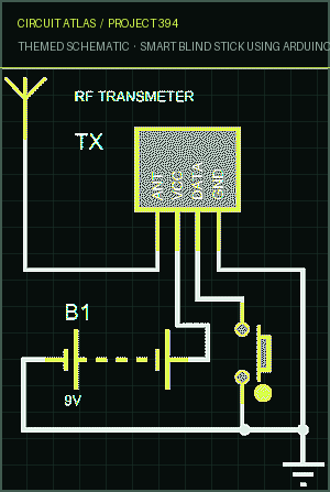 Circuit Atlas themed schematic for Smart Blind Stick using Arduino Circuit Atlas themed schematic for Smart Blind Stick using Arduino