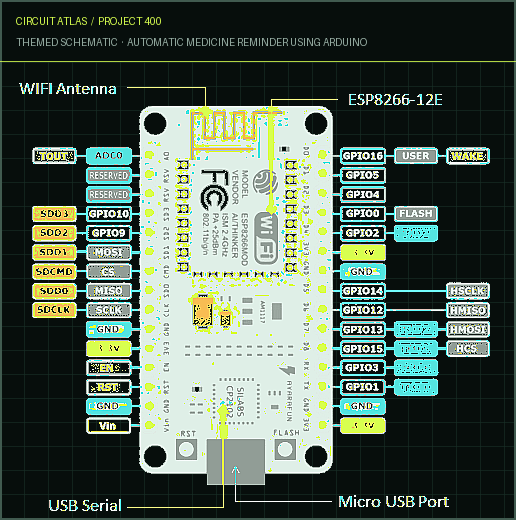 Circuit Atlas themed schematic for Automatic Medicine Reminder Using Arduino Circuit Atlas themed schematic for Automatic Medicine Reminder Using Arduino