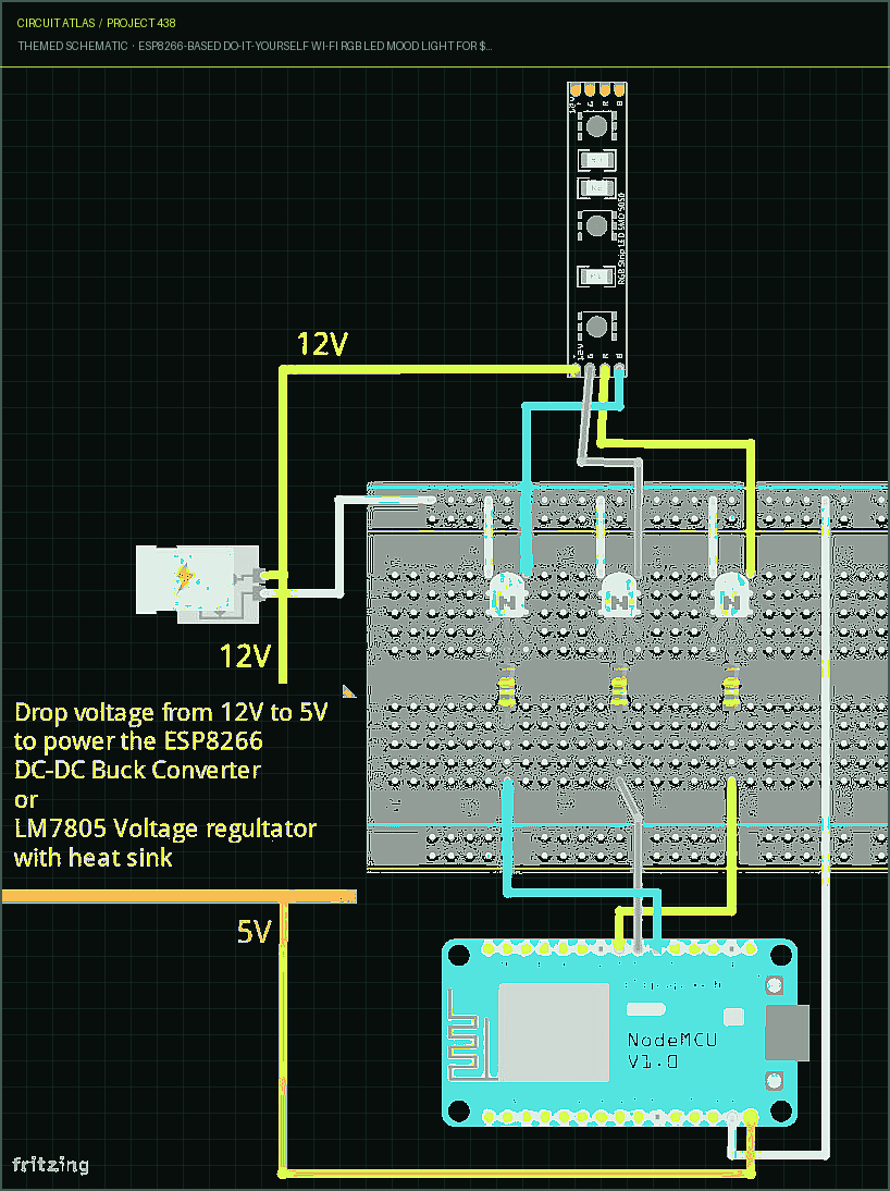 Circuit Atlas themed schematic for ESP8266-Based Do-It-Yourself Wi-Fi RGB LED Mood Light for $10 (Step by Step) Circuit Atlas themed schematic for ESP8266-Based Do-It-Yourself Wi-Fi RGB LED Mood Light for $10 (Step by Step)