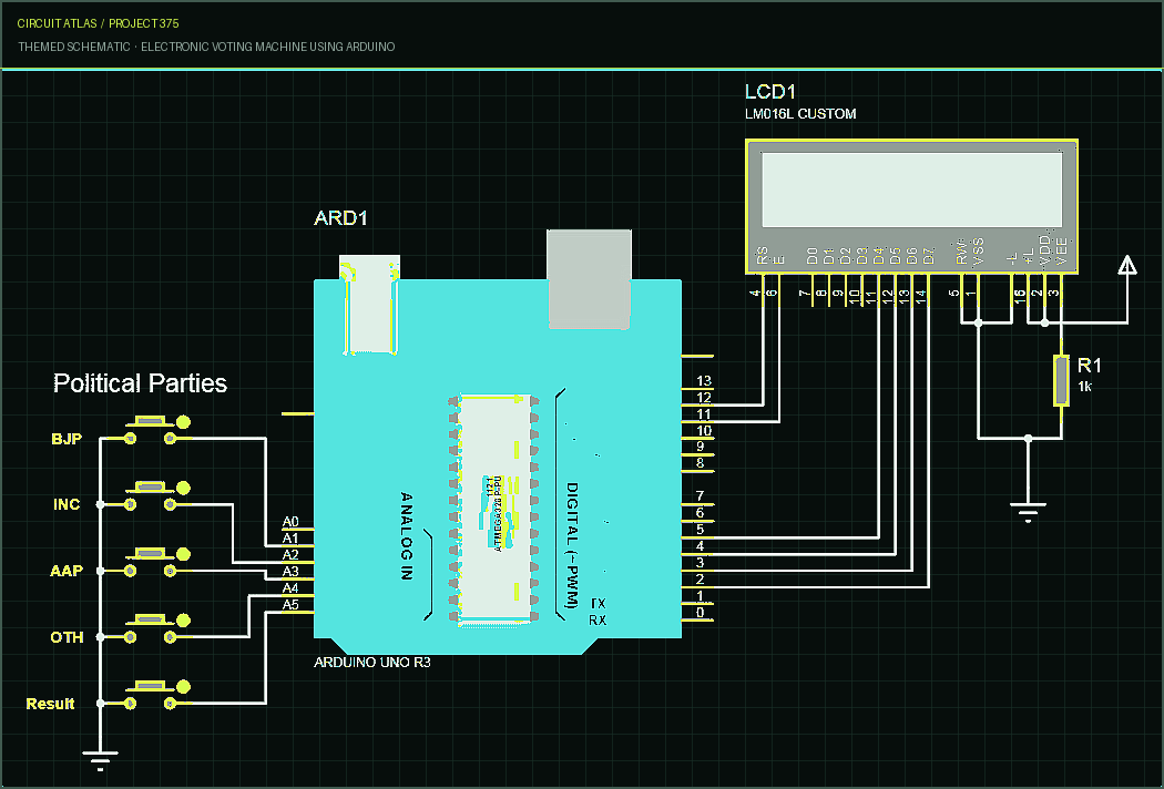 Circuit Atlas themed schematic for Electronic Voting Machine using Arduino Circuit Atlas themed schematic for Electronic Voting Machine using Arduino