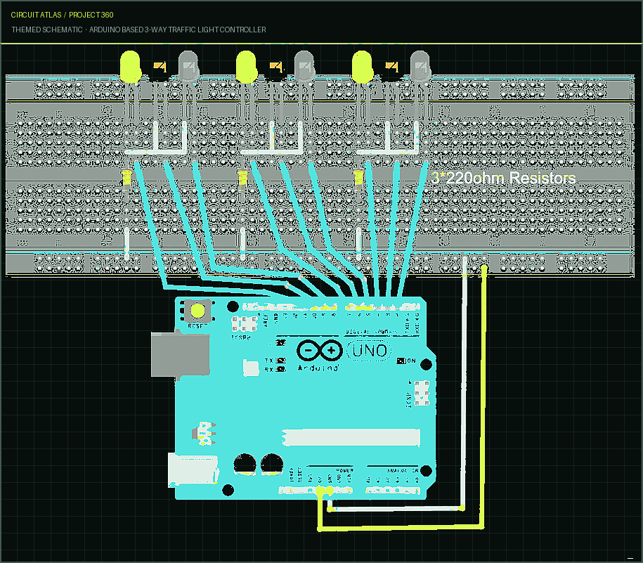 Circuit Atlas themed schematic for Arduino Based 3-Way Traffic Light Controller Circuit Atlas themed schematic for Arduino Based 3-Way Traffic Light Controller