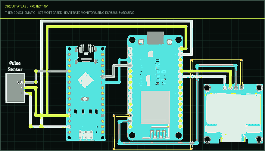 Circuit Atlas themed schematic for IoT MQTT Based Heart Rate Monitor using ESP8266 & Arduino Circuit Atlas themed schematic for IoT MQTT Based Heart Rate Monitor using ESP8266 & Arduino