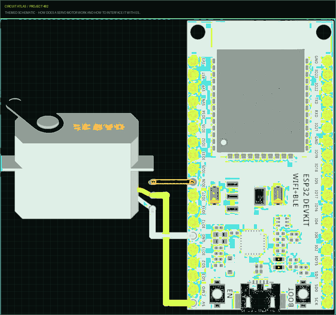 Circuit Atlas themed schematic for How does a Servo Motor Work and How to Interface it with ESP32? Circuit Atlas themed schematic for How does a Servo Motor Work and How to Interface it with ESP32?