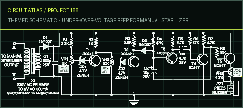 Circuit Atlas themed schematic for Under-/Over-Voltage Beep for Manual Stabilizer Circuit Atlas themed schematic for Under-/Over-Voltage Beep for Manual Stabilizer