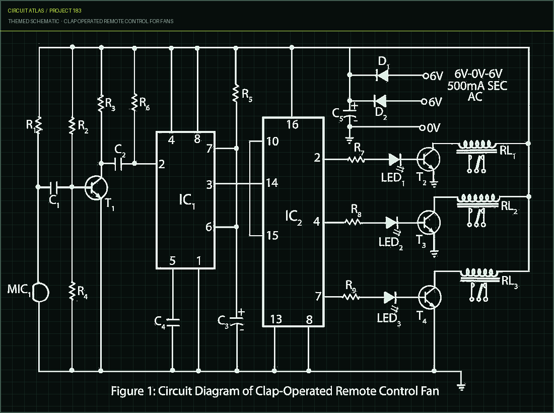 Circuit Atlas themed schematic for Clap operated Remote Control for Fans Circuit Atlas themed schematic for Clap operated Remote Control for Fans