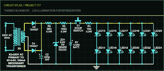 Circuit Atlas themed schematic for LED Illumination for Refrigerators Circuit Atlas themed schematic for LED Illumination for Refrigerators