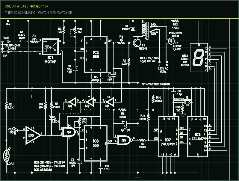Circuit Atlas themed schematic for Watch Man Watcher Circuit Atlas themed schematic for Watch Man Watcher