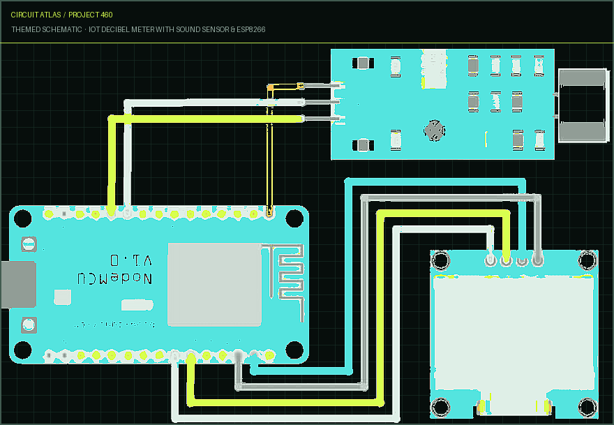 Circuit Atlas themed schematic for IoT Decibel meter with Sound Sensor & ESP8266 Circuit Atlas themed schematic for IoT Decibel meter with Sound Sensor & ESP8266