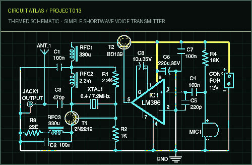 Circuit Atlas themed schematic for Simple Shortwave Voice Transmitter Circuit Atlas themed schematic for Simple Shortwave Voice Transmitter