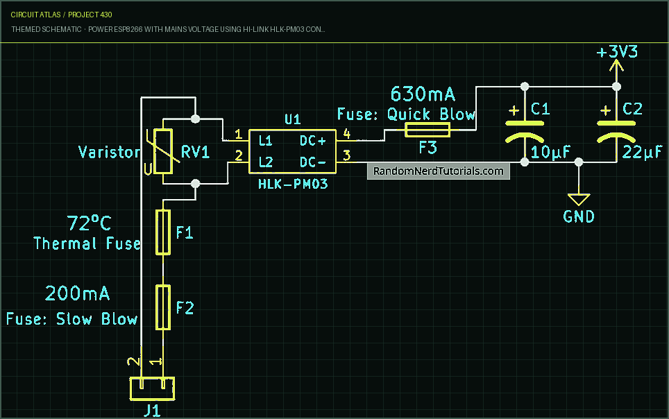 Circuit Atlas themed schematic for Power ESP8266 with Mains Voltage using Hi-Link HLK-PM03 Converter Circuit Atlas themed schematic for Power ESP8266 with Mains Voltage using Hi-Link HLK-PM03 Converter