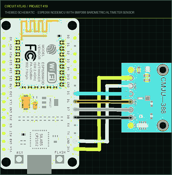Circuit Atlas themed schematic for ESP8266 NodeMCU with BMP388 Barometric/Altimeter Sensor Circuit Atlas themed schematic for ESP8266 NodeMCU with BMP388 Barometric/Altimeter Sensor