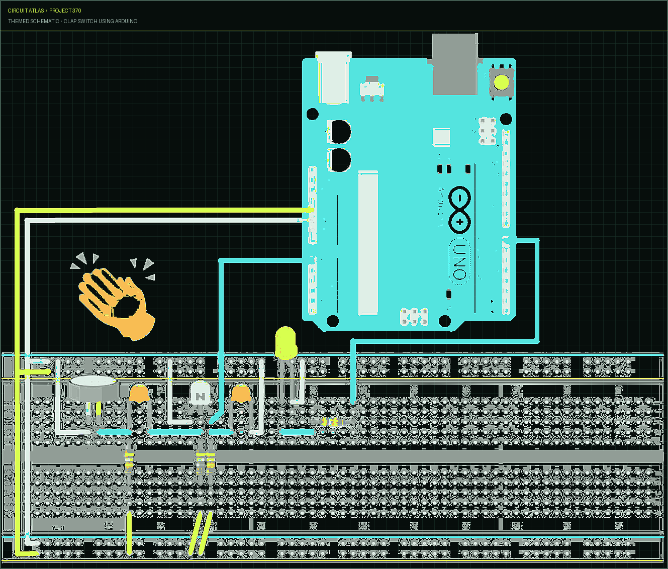 Circuit Atlas themed schematic for Clap Switch using Arduino Circuit Atlas themed schematic for Clap Switch using Arduino