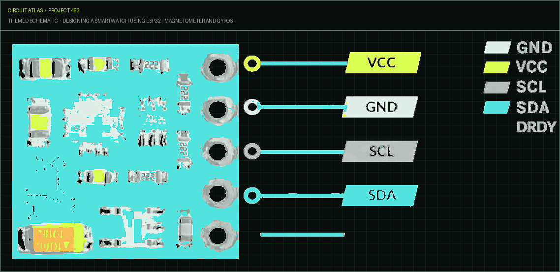 Circuit Atlas themed schematic for Designing a Smartwatch using ESP32 - Magnetometer and Gyroscope Circuit Atlas themed schematic for Designing a Smartwatch using ESP32 - Magnetometer and Gyroscope