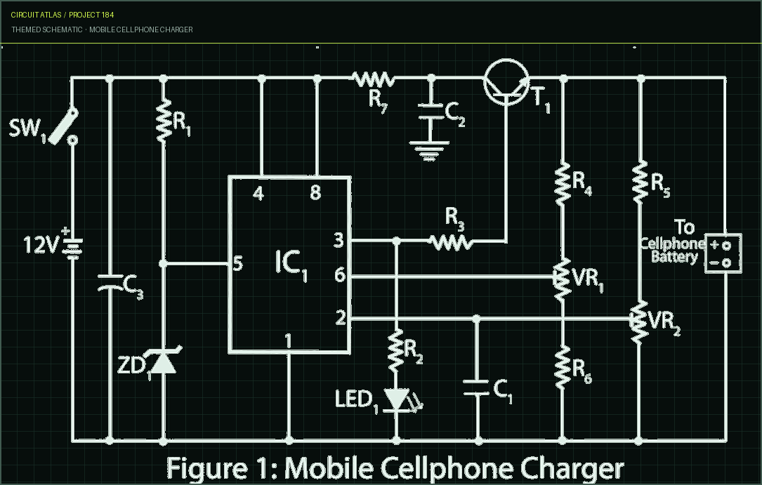 Circuit Atlas themed schematic for Mobile cellphone charger Circuit Atlas themed schematic for Mobile cellphone charger