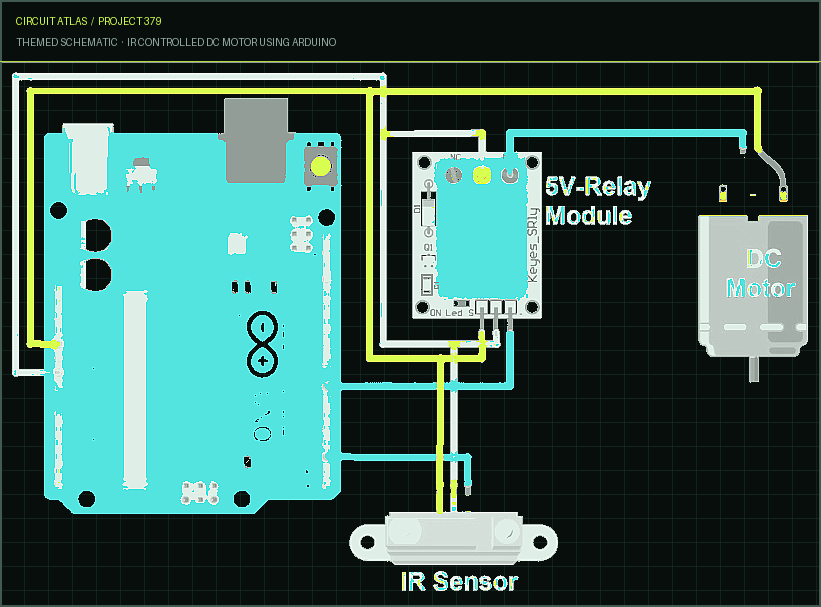 Circuit Atlas themed schematic for IR Controlled DC Motor using Arduino Circuit Atlas themed schematic for IR Controlled DC Motor using Arduino