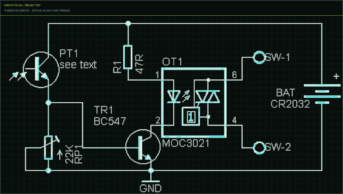 Circuit Atlas themed schematic for Optical Slave Flash Trigger Circuit Atlas themed schematic for Optical Slave Flash Trigger