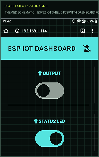 Circuit Atlas themed schematic for ESP32 IoT Shield PCB with Dashboard for Outputs and Sensors Circuit Atlas themed schematic for ESP32 IoT Shield PCB with Dashboard for Outputs and Sensors