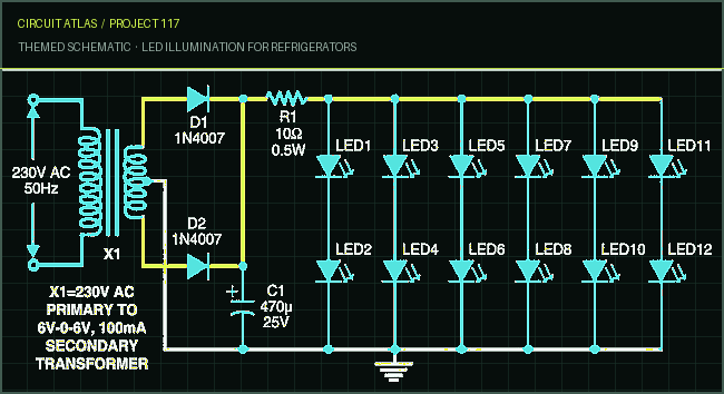 Circuit Atlas themed schematic for LED Illumination for Refrigerators Circuit Atlas themed schematic for LED Illumination for Refrigerators
