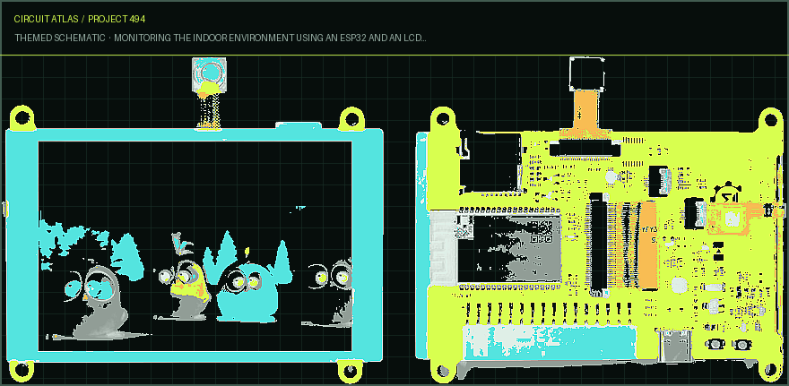 Circuit Atlas themed schematic for Monitoring the Indoor Environment Using an ESP32 and an LCD Display Circuit Atlas themed schematic for Monitoring the Indoor Environment Using an ESP32 and an LCD Display