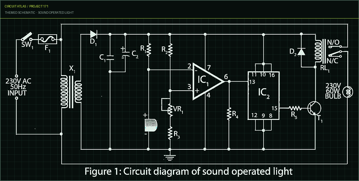 Circuit Atlas themed schematic for Sound Operated Light Circuit Atlas themed schematic for Sound Operated Light