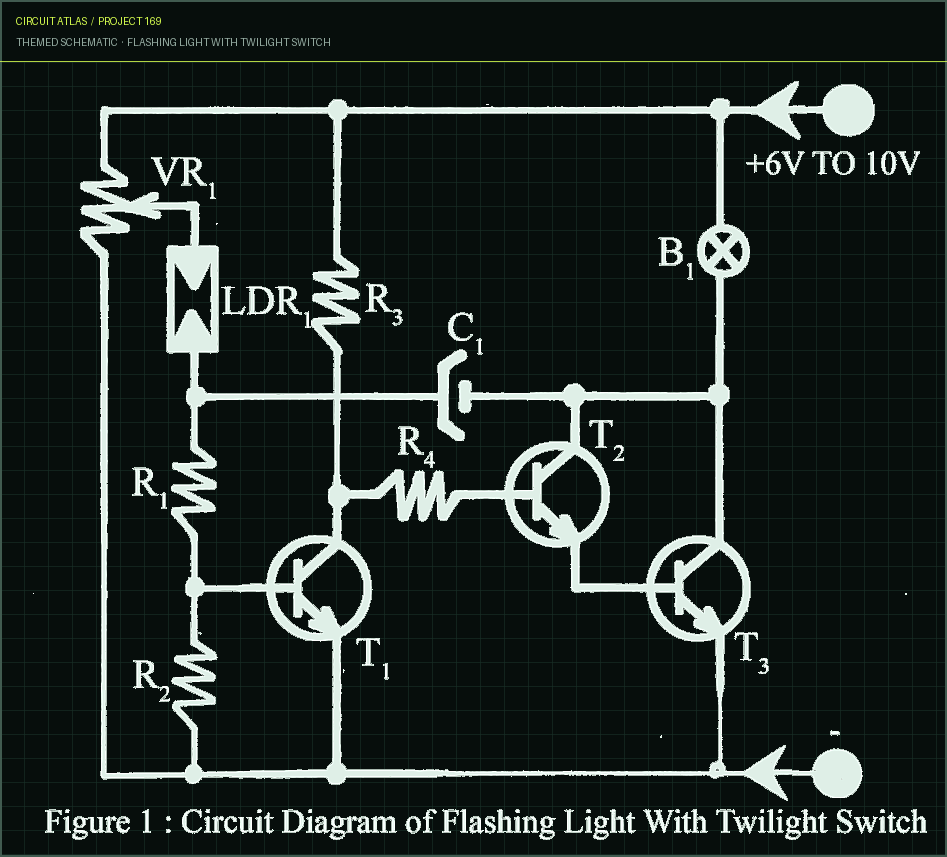 Circuit Atlas themed schematic for Flashing Light with twilight switch Circuit Atlas themed schematic for Flashing Light with twilight switch
