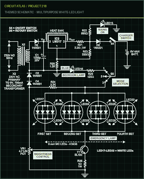 Circuit Atlas themed schematic for Multipurpose White-LED Light Circuit Atlas themed schematic for Multipurpose White-LED Light