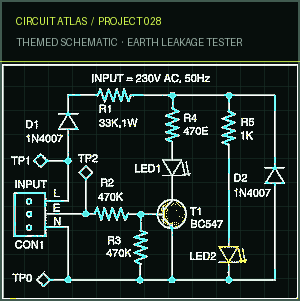Circuit Atlas themed schematic for Earth Leakage Tester Circuit Atlas themed schematic for Earth Leakage Tester
