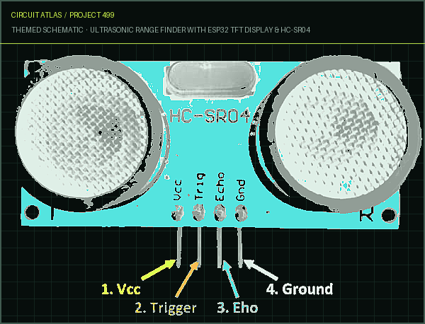 Circuit Atlas themed schematic for Ultrasonic Range Finder with ESP32 TFT Display & HC-SR04 Circuit Atlas themed schematic for Ultrasonic Range Finder with ESP32 TFT Display & HC-SR04