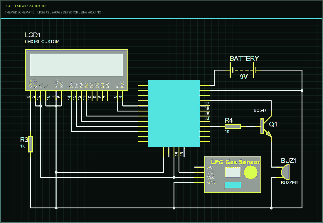 Circuit Atlas themed schematic for LPG Gas Leakage Detector using Arduino Circuit Atlas themed schematic for LPG Gas Leakage Detector using Arduino