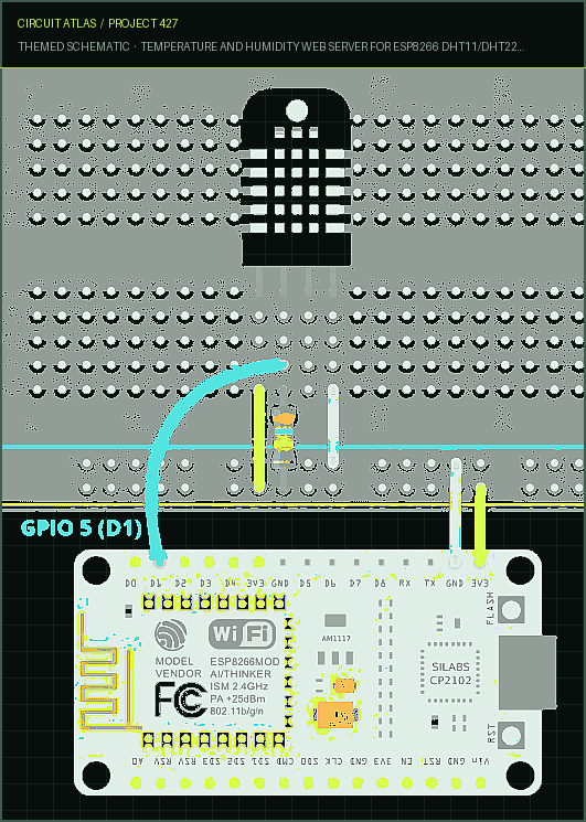 Circuit Atlas themed schematic for Temperature and Humidity Web Server for ESP8266 DHT11/DHT22 with Arduino IDE Circuit Atlas themed schematic for Temperature and Humidity Web Server for ESP8266 DHT11/DHT22 with Arduino IDE