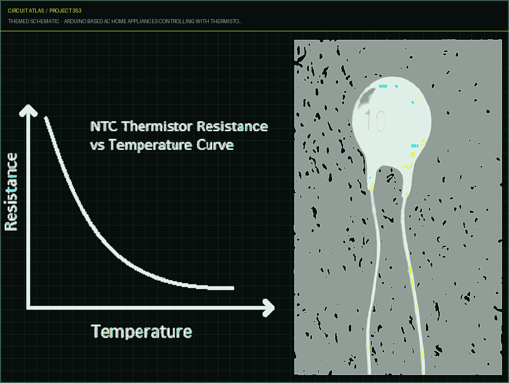 Circuit Atlas themed schematic for Arduino Based AC Home Appliances controlling with thermistor and relay Circuit Atlas themed schematic for Arduino Based AC Home Appliances controlling with thermistor and relay