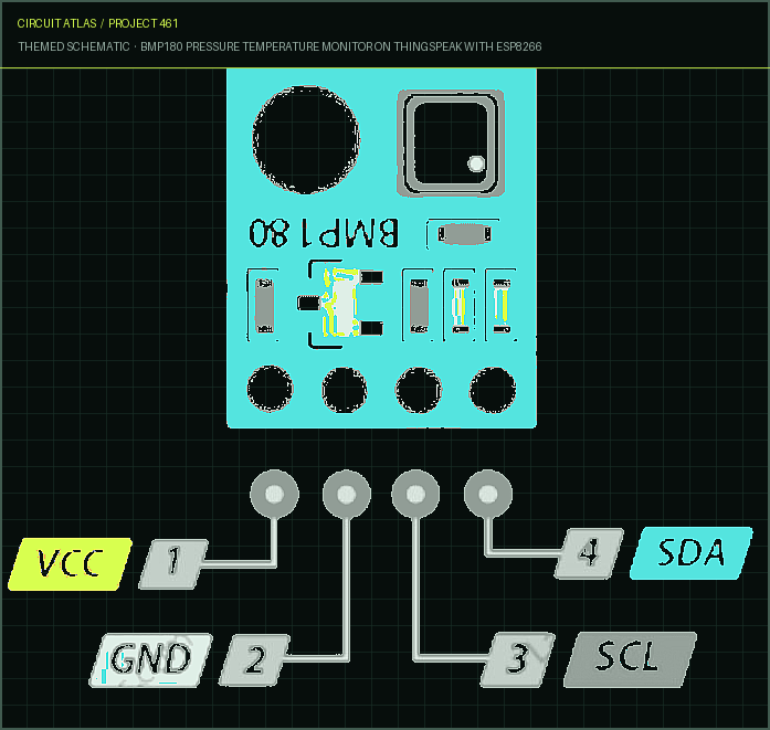 Circuit Atlas themed schematic for BMP180 Pressure Temperature Monitor on Thingspeak with ESP8266 Circuit Atlas themed schematic for BMP180 Pressure Temperature Monitor on Thingspeak with ESP8266