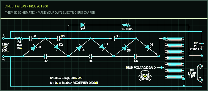 Circuit Atlas themed schematic for Make your own Electric Bug Zapper Circuit Atlas themed schematic for Make your own Electric Bug Zapper