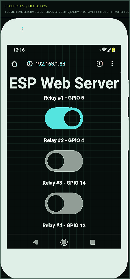 Circuit Atlas themed schematic for Web Server for ESP32/ESP8266 Relay Modules Built with the Arduino IDE (1, 2, 4, 8, 16 Channels) Circuit Atlas themed schematic for Web Server for ESP32/ESP8266 Relay Modules Built with the Arduino IDE (1, 2, 4, 8, 16 Channels)