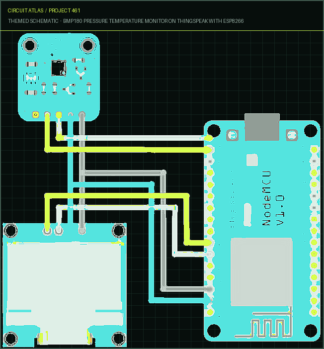 Circuit Atlas themed schematic for BMP180 Pressure Temperature Monitor on Thingspeak with ESP8266 Circuit Atlas themed schematic for BMP180 Pressure Temperature Monitor on Thingspeak with ESP8266