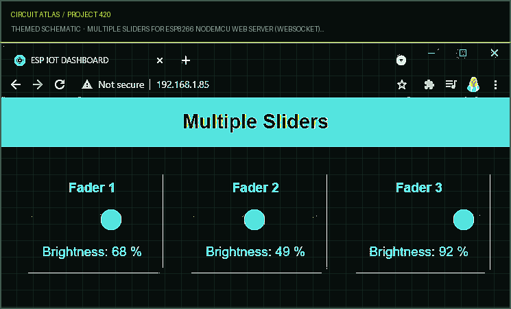 Circuit Atlas themed schematic for Multiple Sliders for ESP8266 NodeMCU Web Server (WebSocket): Control the brightness of LEDs (PWM) Circuit Atlas themed schematic for Multiple Sliders for ESP8266 NodeMCU Web Server (WebSocket): Control the brightness of LEDs (PWM)