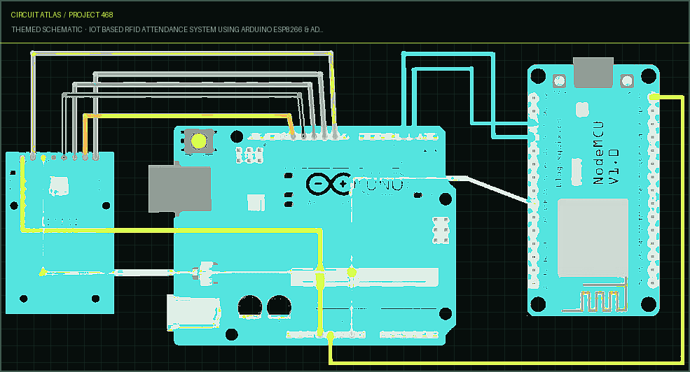 Circuit Atlas themed schematic for IoT Based RFID Attendance System Using Arduino ESP8266 & Adafruit.io Circuit Atlas themed schematic for IoT Based RFID Attendance System Using Arduino ESP8266 & Adafruit.io