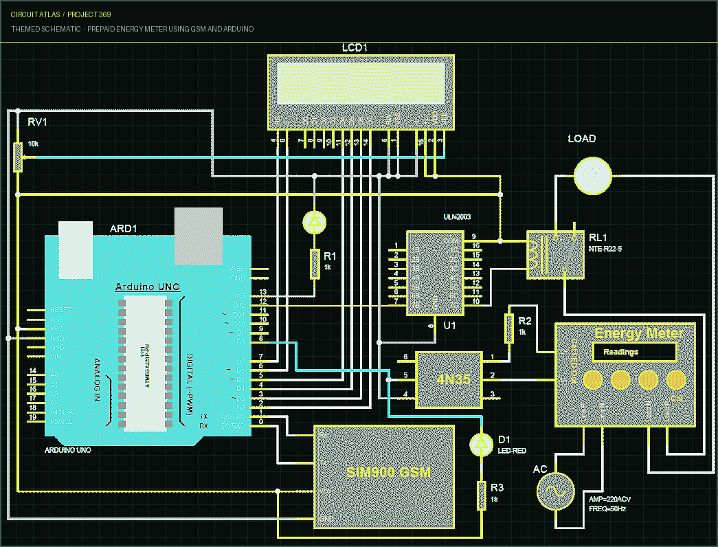 Circuit Atlas themed schematic for Prepaid Energy Meter using GSM and Arduino Circuit Atlas themed schematic for Prepaid Energy Meter using GSM and Arduino