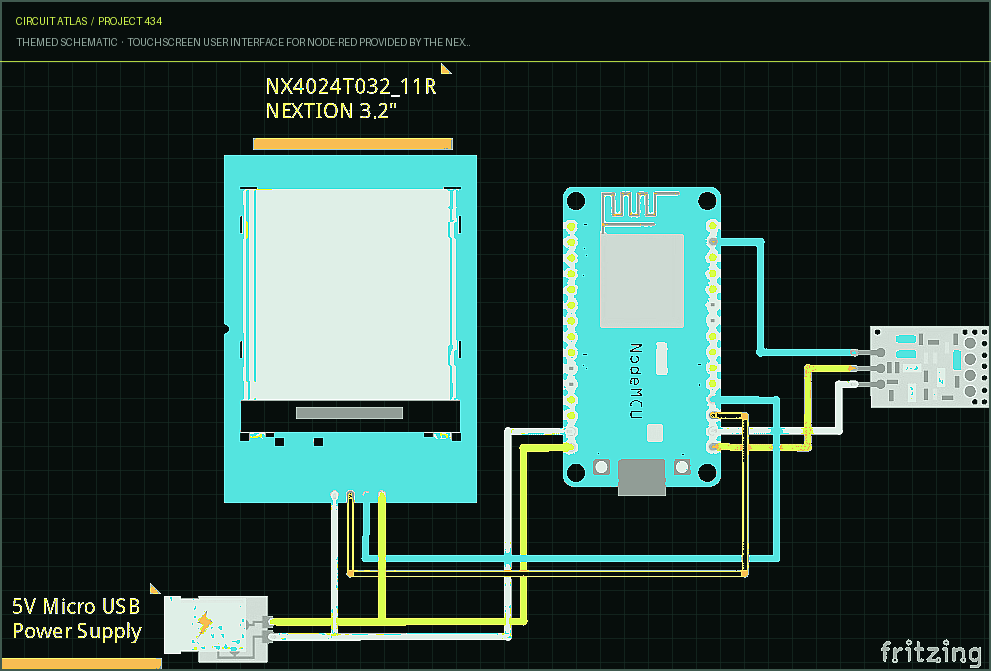 Circuit Atlas themed schematic for Touchscreen user interface for Node-RED provided by the Nextion Display with ESP8266 Circuit Atlas themed schematic for Touchscreen user interface for Node-RED provided by the Nextion Display with ESP8266