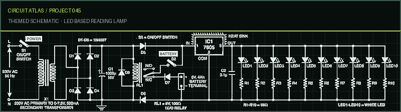 Circuit Atlas themed schematic for LED Based Reading Lamp Circuit Atlas themed schematic for LED Based Reading Lamp