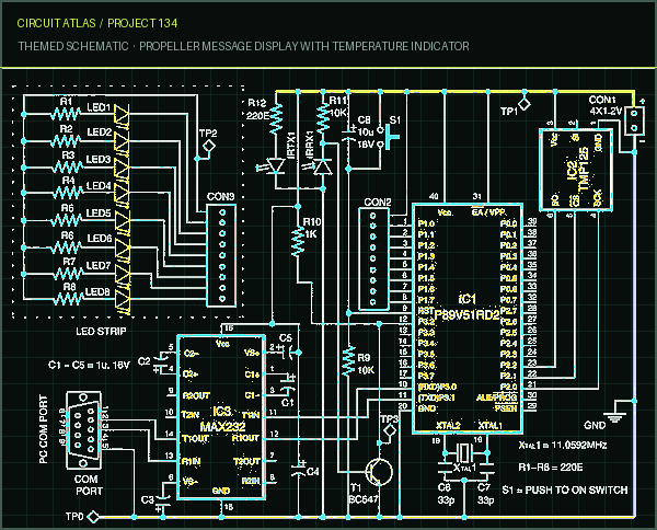 Circuit Atlas themed schematic for Propeller Message Display with Temperature Indicator Circuit Atlas themed schematic for Propeller Message Display with Temperature Indicator