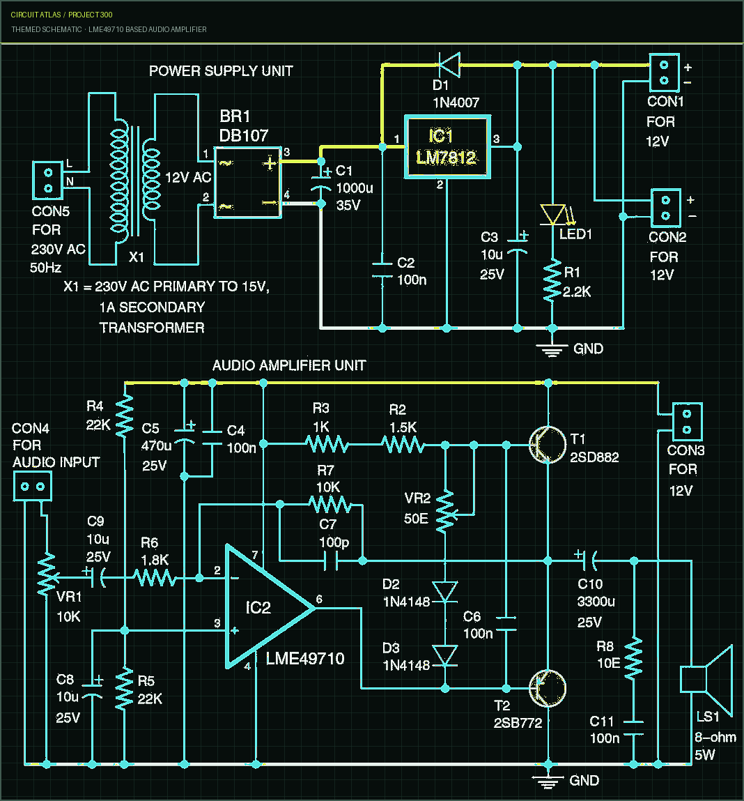 Circuit Atlas themed schematic for LME49710 Based Audio Amplifier Circuit Atlas themed schematic for LME49710 Based Audio Amplifier