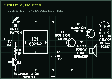 Circuit Atlas themed schematic for Ding Dong Touch Bell Circuit Atlas themed schematic for Ding Dong Touch Bell