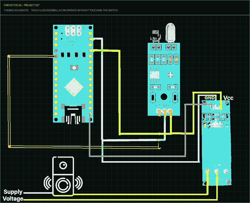 Circuit Atlas themed schematic for Touch less doorbells can operate without touching the switch Circuit Atlas themed schematic for Touch less doorbells can operate without touching the switch