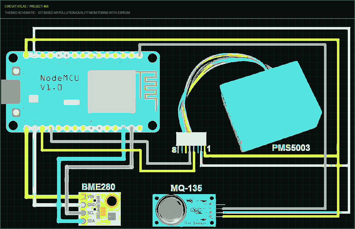 Circuit Atlas themed schematic for IoT Based Air Pollution/Quality Monitoring with ESP8266 Circuit Atlas themed schematic for IoT Based Air Pollution/Quality Monitoring with ESP8266